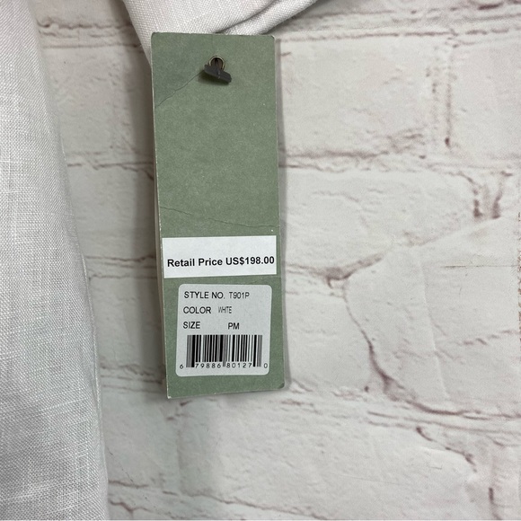 Go Silk Long Linen Tie-Waist Tunic Top White Lagenlook Button Up NWT Petite Sz M - Picture 4 of 7